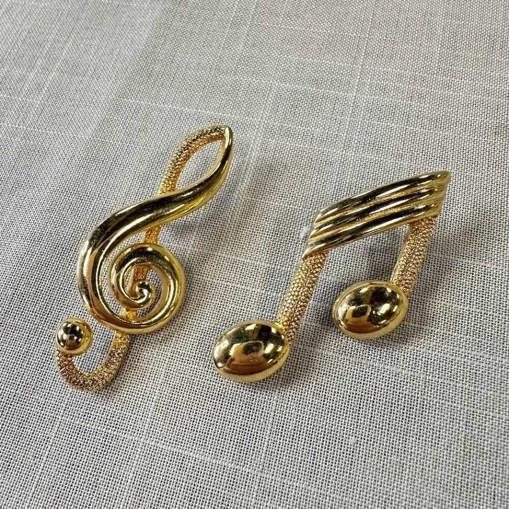 Vintage JJ Gold Tone Music Pins - Picture 4 of 11